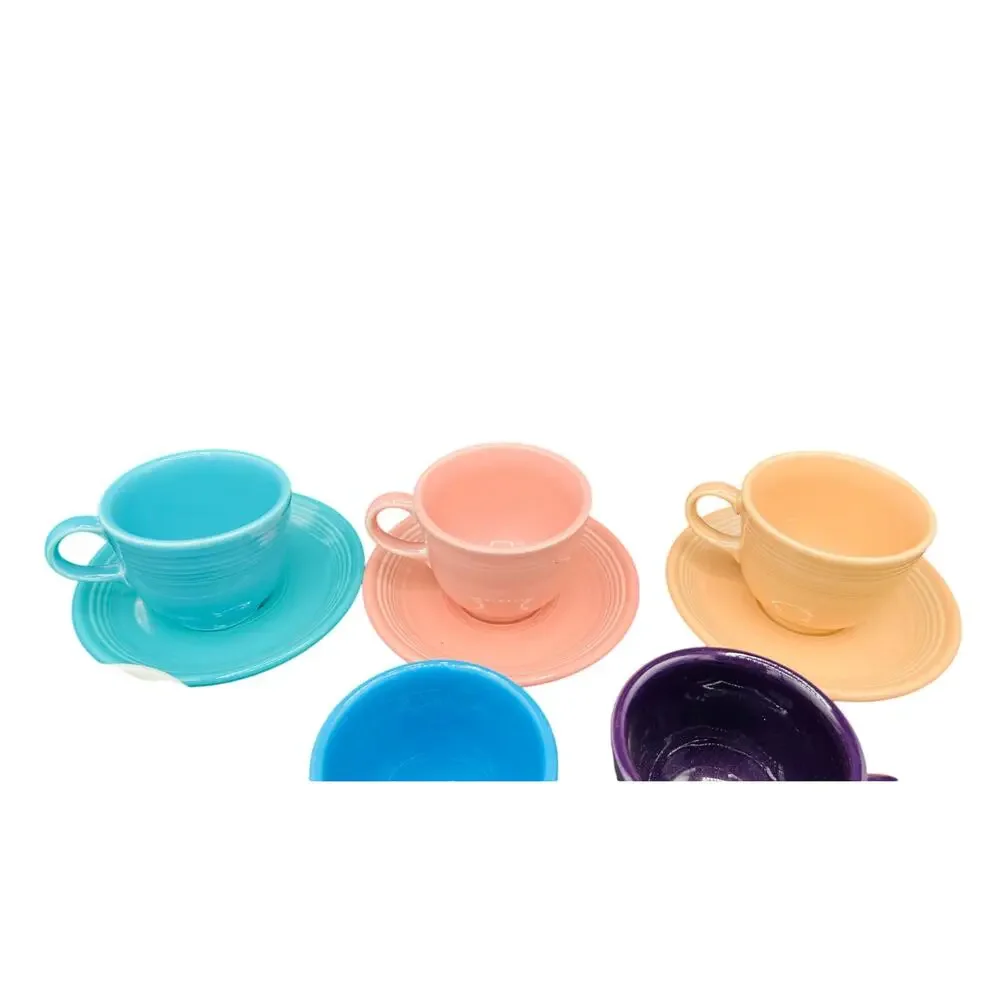 โ Vintage 12 Fiesta Ware Cup Saucer Creamer Set Colorful Ceramic Retro Kitchen - Picture 3 of 8